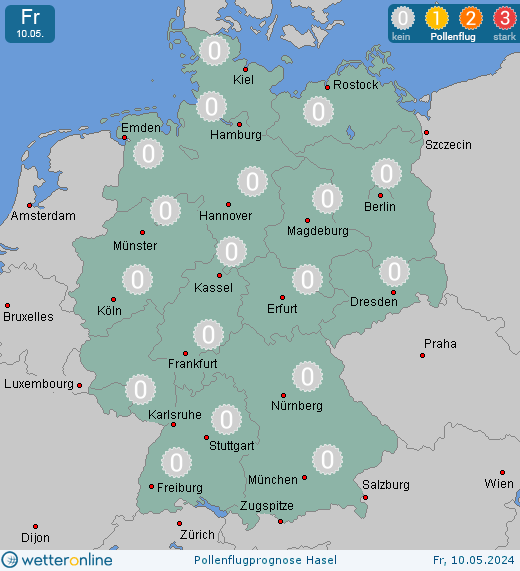 Deutschland: Pollenflugvorhersage Hasel für Freitag, den 29.03.2024