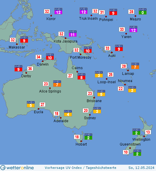 Ozeanien: UV-Index-Vorhersage für Freitag, den 19.04.2024