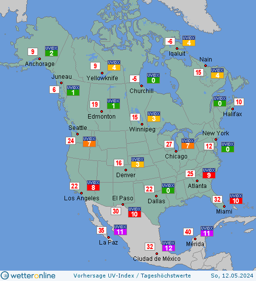 Nordamerika: UV-Index-Vorhersage für Freitag, den 19.04.2024