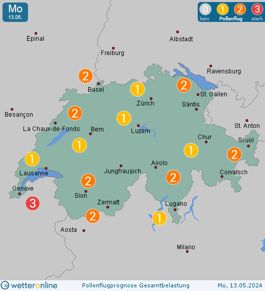 St. Moritz: Pollenflugvorhersage Ambrosia für Samstag, den 20.04.2024