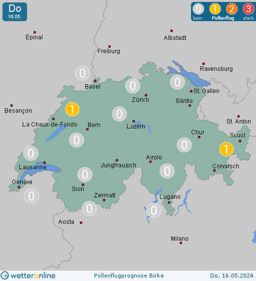 Schweiz: Pollenflugvorhersage Birke für Freitag, den 26.04.2024