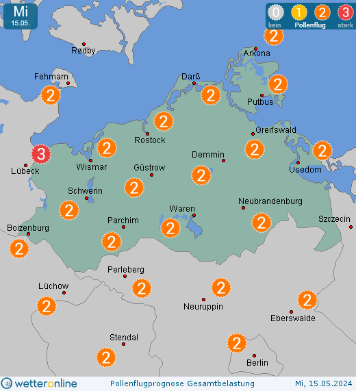 Mecklenburg-Vorpommern: Pollenflugvorhersage Gesamtbelastung für Freitag, den 26.04.2024