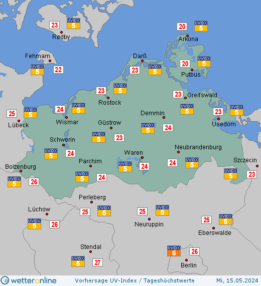 Mecklenburg-Vorpommern: UV-Index-Vorhersage für Freitag, den 26.04.2024
