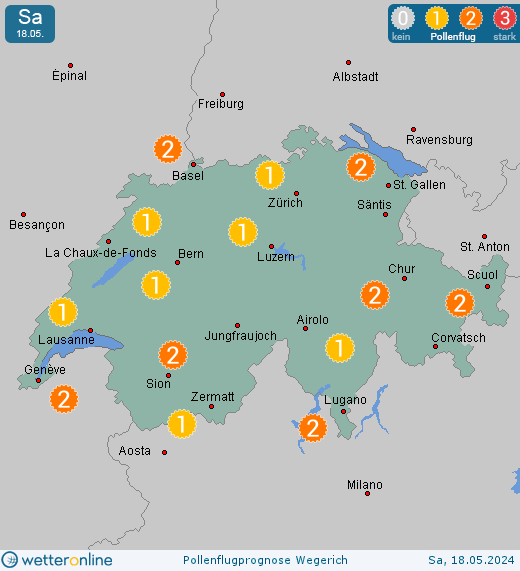 Schweiz: Pollenflugvorhersage Wegerich für Samstag, den 27.04.2024