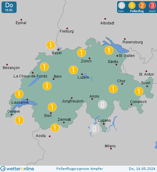 St. Moritz: Pollenflugvorhersage Ampfer für Samstag, den 27.04.2024
