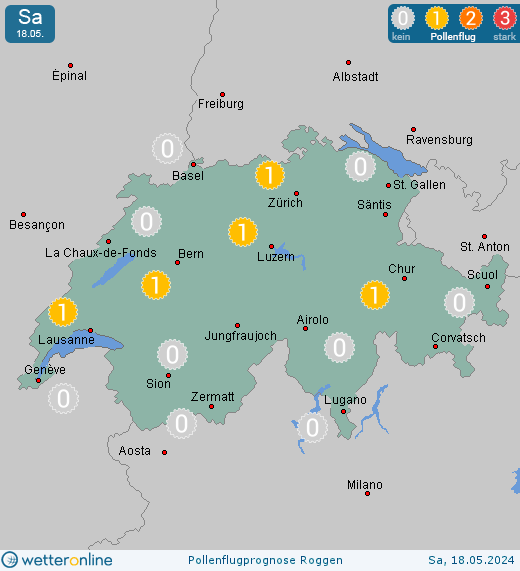 St. Moritz: Pollenflugvorhersage Roggen für Samstag, den 27.04.2024