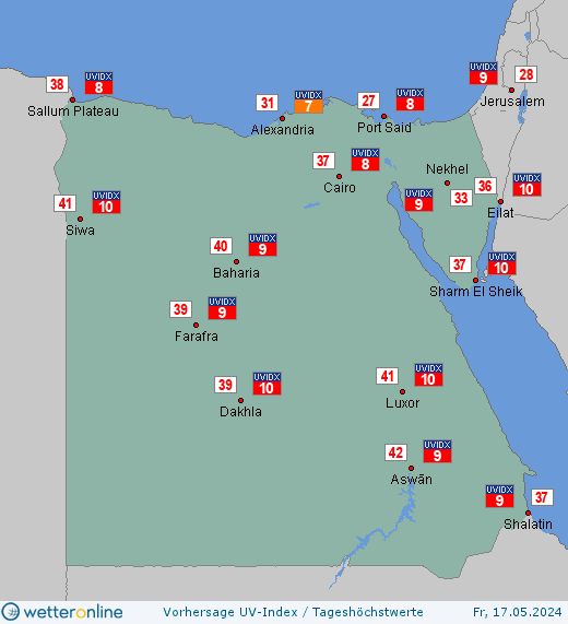 Ägypten: UV-Index-Vorhersage für Samstag, den 27.04.2024