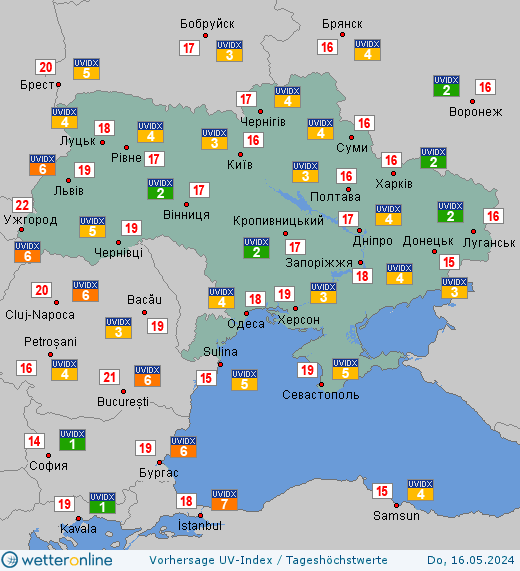 Ukraine: UV-Index-Vorhersage für Samstag, den 27.04.2024