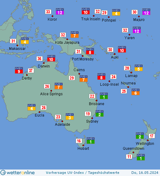 Ozeanien: UV-Index-Vorhersage für Samstag, den 27.04.2024