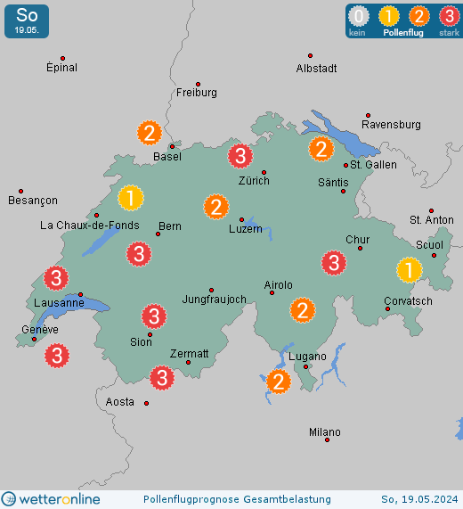 Appenzell (in 900m): Pollenflugvorhersage Ambrosia für Sonntag, den 28.04.2024