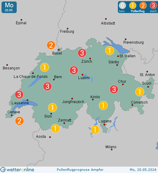Saas-Fee: Pollenflugvorhersage Ampfer für Sonntag, den 28.04.2024