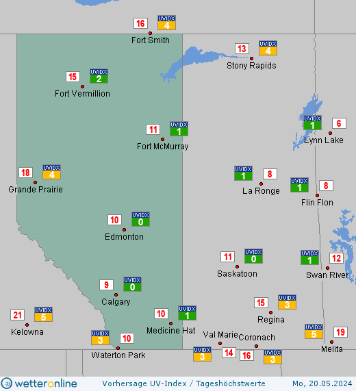 Alberta: UV-Index-Vorhersage für Sonntag, den 28.04.2024