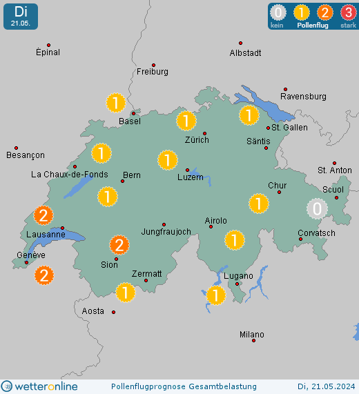 Luzern: Pollenflugvorhersage Ambrosia für Montag, den 29.04.2024