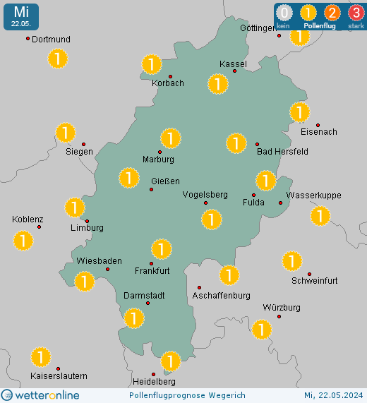 Kassel: Pollenflugvorhersage Wegerich für Montag, den 29.04.2024