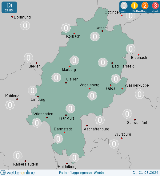 Kassel: Pollenflugvorhersage Weide für Montag, den 29.04.2024
