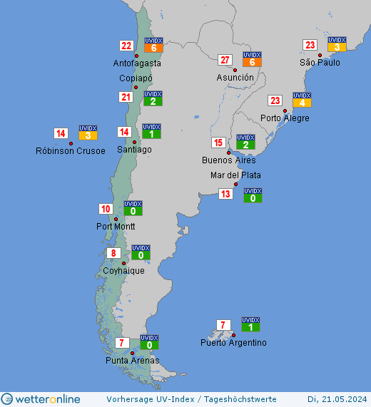 Chile: UV-Index-Vorhersage für Montag, den 29.04.2024