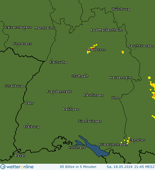 Aktuelle Blitzkarte Baden-Württemberg
