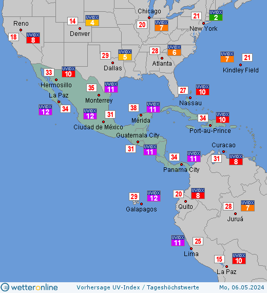 Mittelamerika: UV-Index-Vorhersage für Freitag, den 07.10.2022