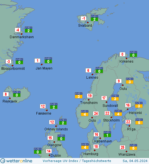 Nordeuropa: UV-Index-Vorhersage für Dienstag, den 07.02.2023