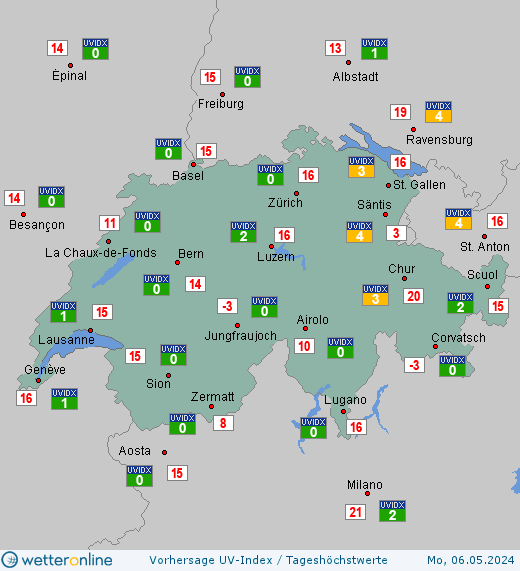Schweiz: UV-Index-Vorhersage für Freitag, den 01.12.2023