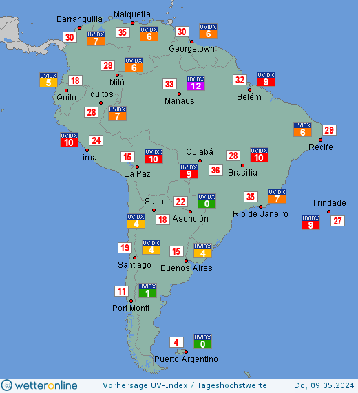 Südamerika: UV-Index-Vorhersage für Sonntag, den 03.03.2024