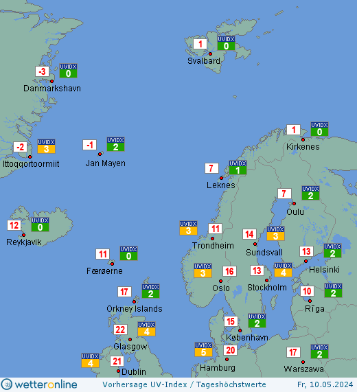 Nordeuropa: UV-Index-Vorhersage für Freitag, den 29.03.2024