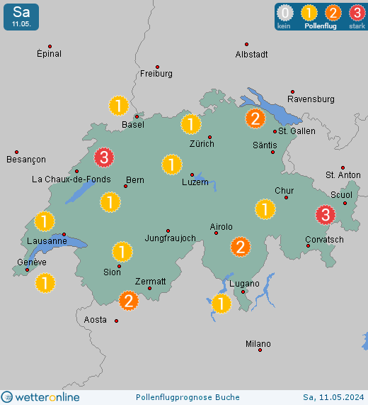 Schweiz: Pollenflugvorhersage Buche für Freitag, den 29.03.2024