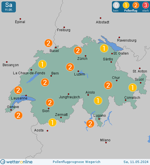 Schweiz: Pollenflugvorhersage Wegerich für Freitag, den 29.03.2024