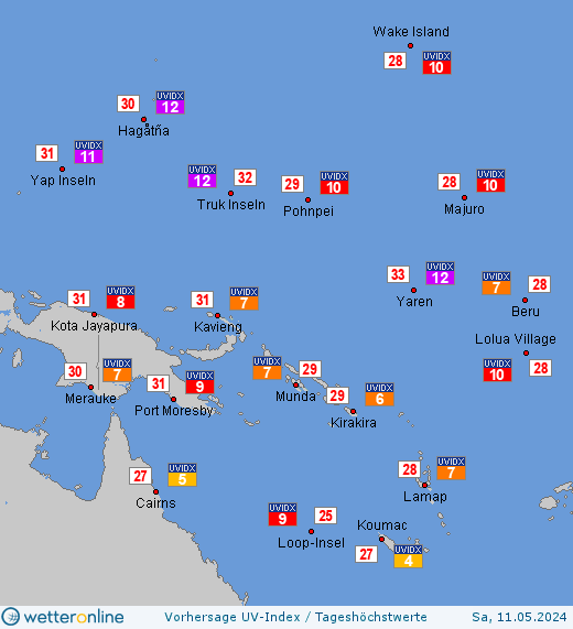 Guam: UV-Index-Vorhersage für Freitag, den 29.03.2024