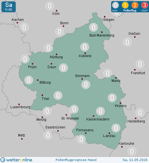 Rheinland-Pfalz: Pollenflugvorhersage Hasel für Freitag, den 29.03.2024