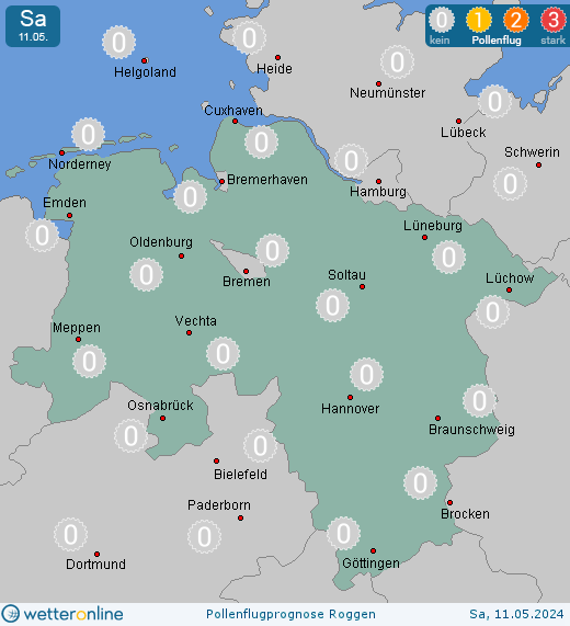 Alte Weser: Pollenflugvorhersage Roggen für Dienstag, den 16.04.2024