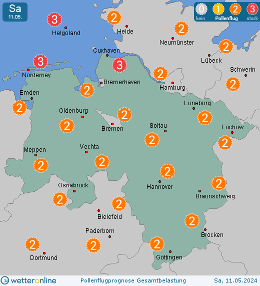 Borkum: Pollenflugvorhersage Ambrosia für Dienstag, den 16.04.2024