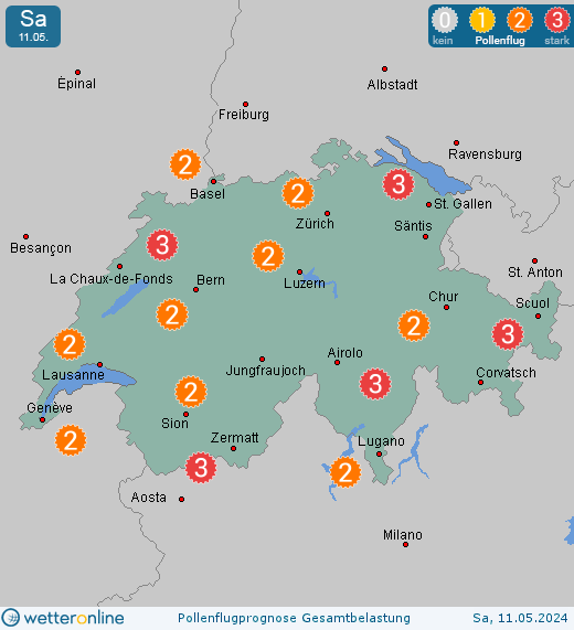 Bremgarten b. Bern: Pollenflugvorhersage Ambrosia für Mittwoch, den 17.04.2024