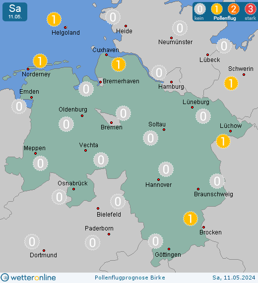 Meppen: Pollenflugvorhersage Birke für Mittwoch, den 17.04.2024