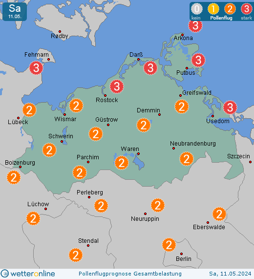Mecklenburg-Vorpommern: Pollenflugvorhersage Gesamtbelastung für Donnerstag, den 18.04.2024