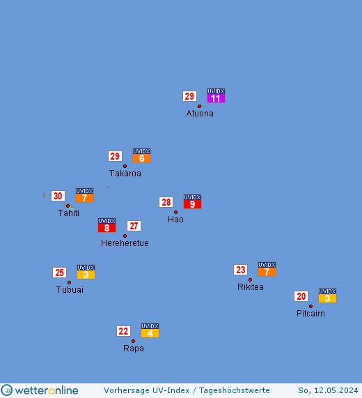 Französisch-Polynesien: UV-Index-Vorhersage für Donnerstag, den 18.04.2024