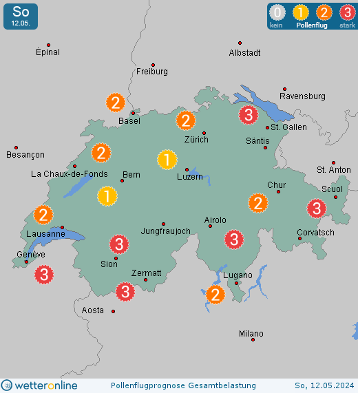 Bremgarten b. Bern: Pollenflugvorhersage Ambrosia für Freitag, den 19.04.2024