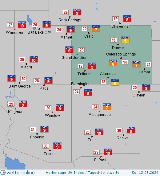 Colorado: UV-Index-Vorhersage für Freitag, den 19.04.2024