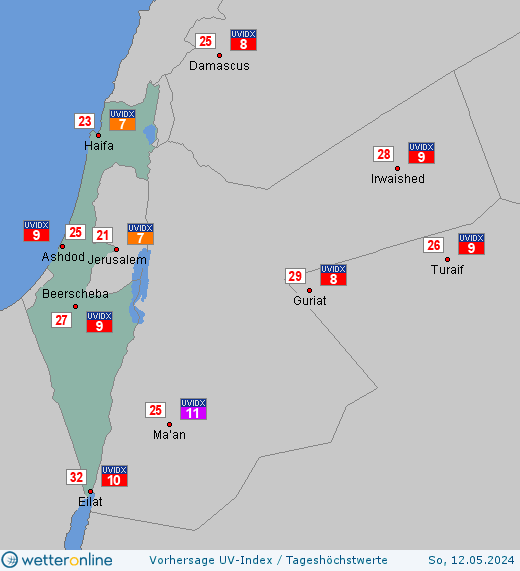 Israel: UV-Index-Vorhersage für Freitag, den 19.04.2024