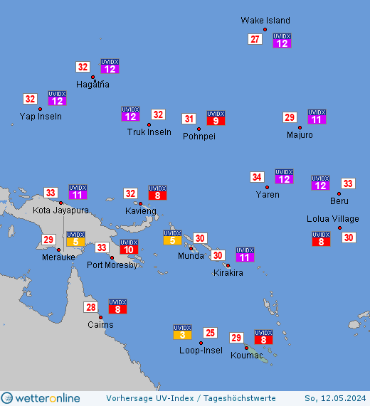 Neu-Kaledonien: UV-Index-Vorhersage für Freitag, den 19.04.2024