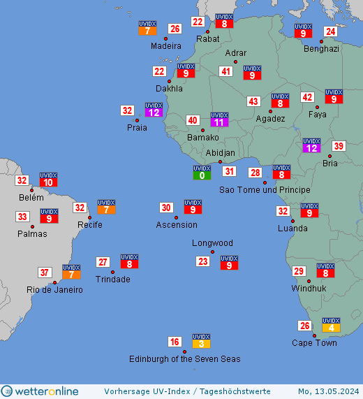 Atlantik: UV-Index-Vorhersage für Samstag, den 20.04.2024