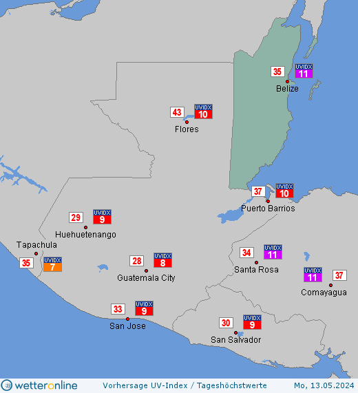 Belize: UV-Index-Vorhersage für Samstag, den 20.04.2024