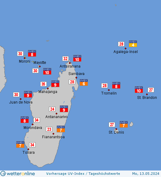Komoren: UV-Index-Vorhersage für Samstag, den 20.04.2024