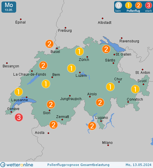 Lausanne: Pollenflugvorhersage Ambrosia für Dienstag, den 23.04.2024