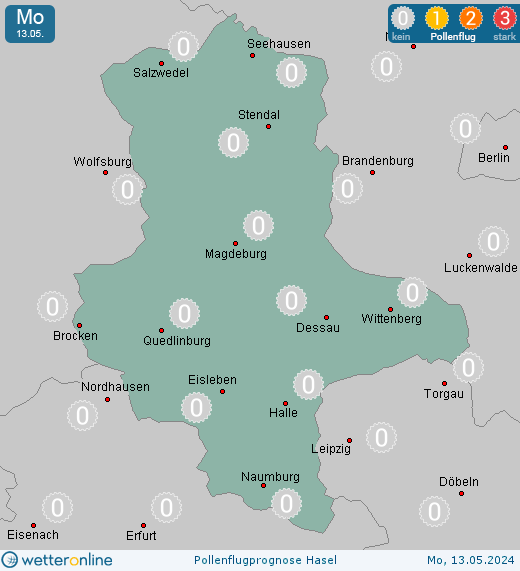 Wittenberg: Pollenflugvorhersage Hasel für Dienstag, den 23.04.2024