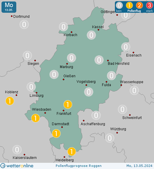 Kassel: Pollenflugvorhersage Roggen für Dienstag, den 23.04.2024