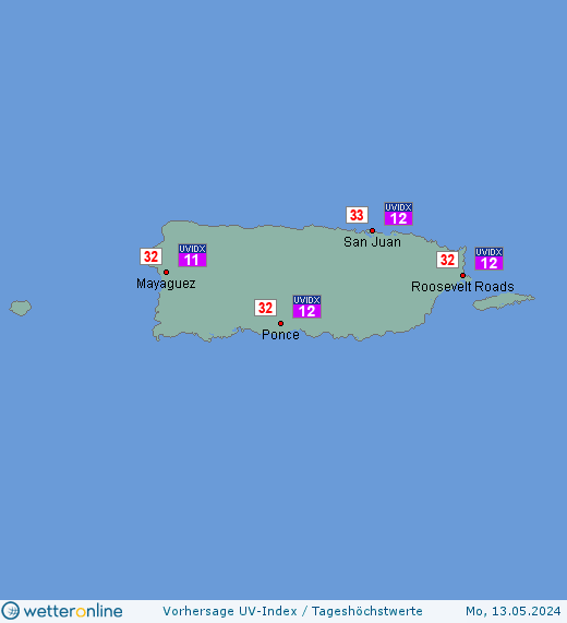 Puerto Rico: UV-Index-Vorhersage für Dienstag, den 23.04.2024