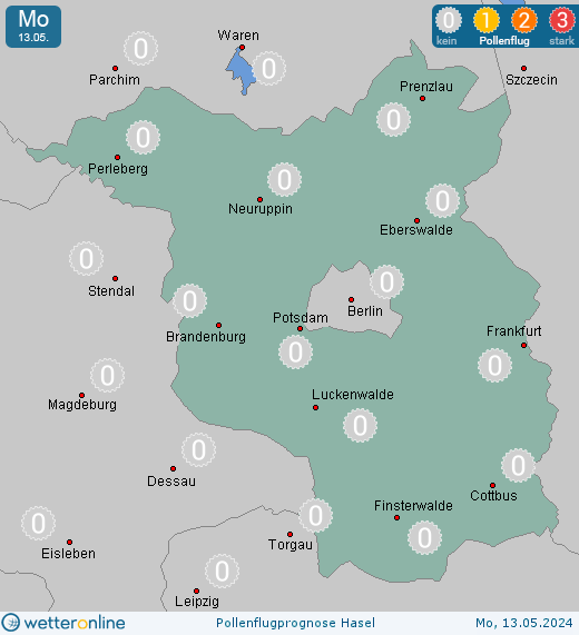 Teltow: Pollenflugvorhersage Hasel für Dienstag, den 23.04.2024