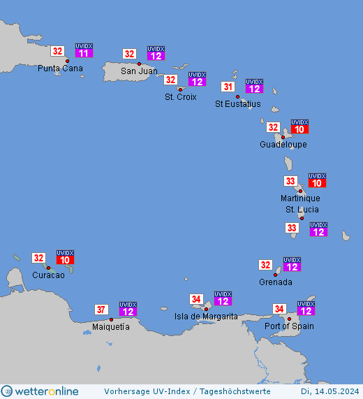 Niederländische Antillen: UV-Index-Vorhersage für Mittwoch, den 24.04.2024