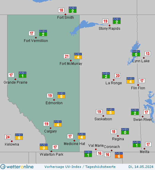 Alberta: UV-Index-Vorhersage für Donnerstag, den 25.04.2024